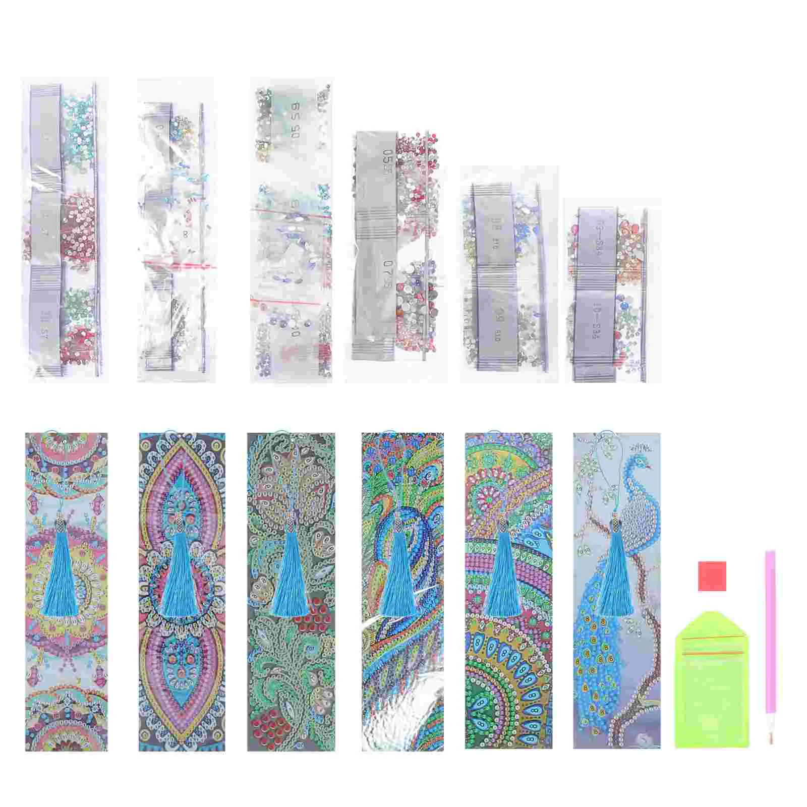 

6 Sets Rhinestone Painting Bookmarks DIY Beaded Bookmarks Stylish Tassel Bookmarks