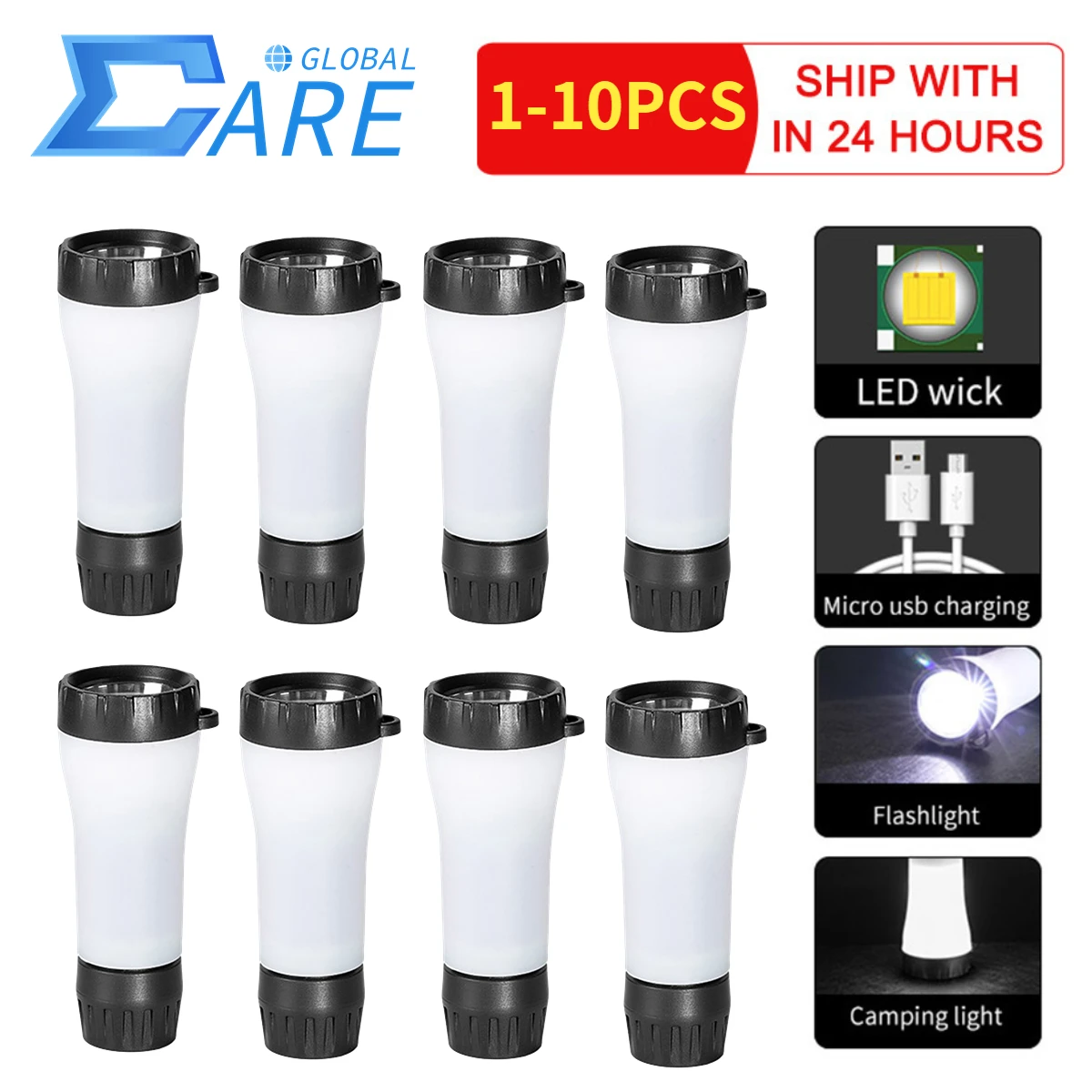

1-10PCS High Power LED Flashlights Portabale Camping Lantern Waterproof 3 Modes Lighting Emergency Lights for Outdoor Camping