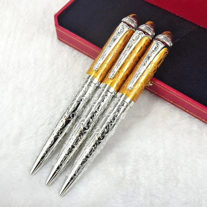 

Luxury Roadster Brown Carved Decorative Pattern Barrel Ballpoint Pen Writing Smooth Classic Office School Stationery