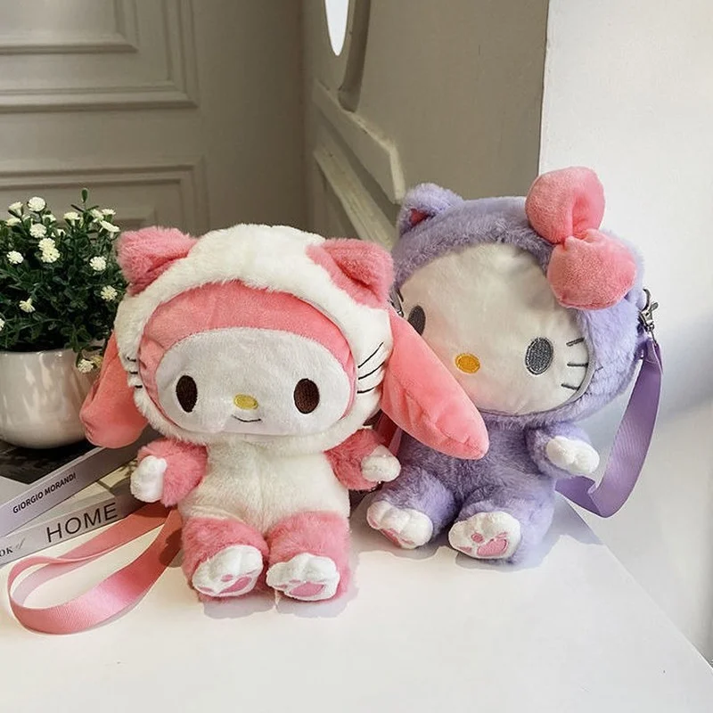 

handbag Winter Transformation Hello Kitty Plush Toy Shoulder Bag Cute Teenage Girl's Romance Doll Cartoon Crossbody Bag