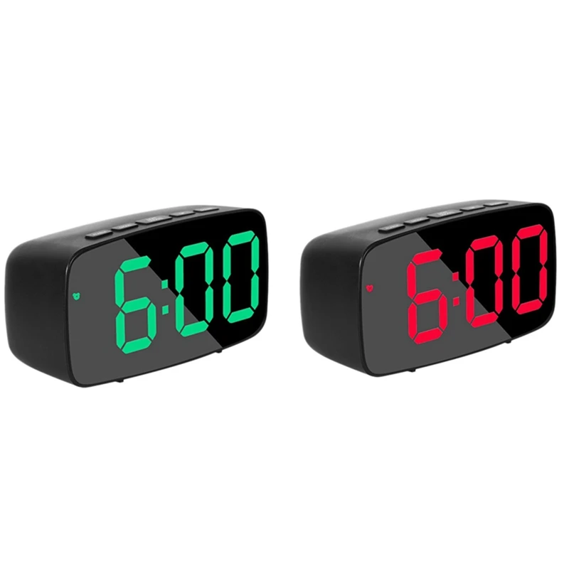 Bedside,led Travel Usb Desk Clock With 12/24h Date Temperature Snooze,black+green & Black+red