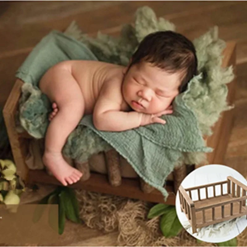 

Newborn Photography Props Vintage Wooden Bed Baby Detachable Retro Bed Baby Photoshoot Accessories Girl Bebe Boy Posing Crib Bed