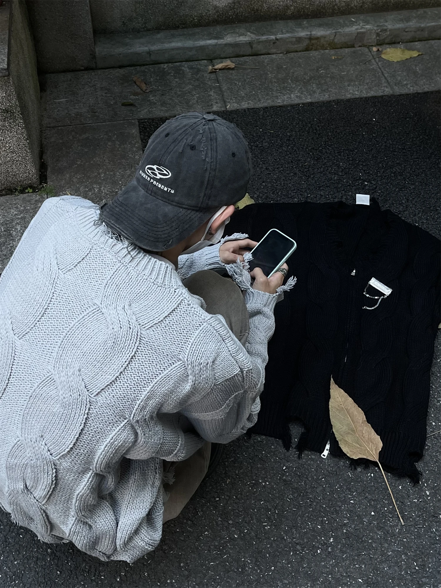 Maxdstr American Sle Preppy Destroyed Burrs Zip-up Cardigan sweater Knit Men's and Women's Autumn Winter Loose Outerwear