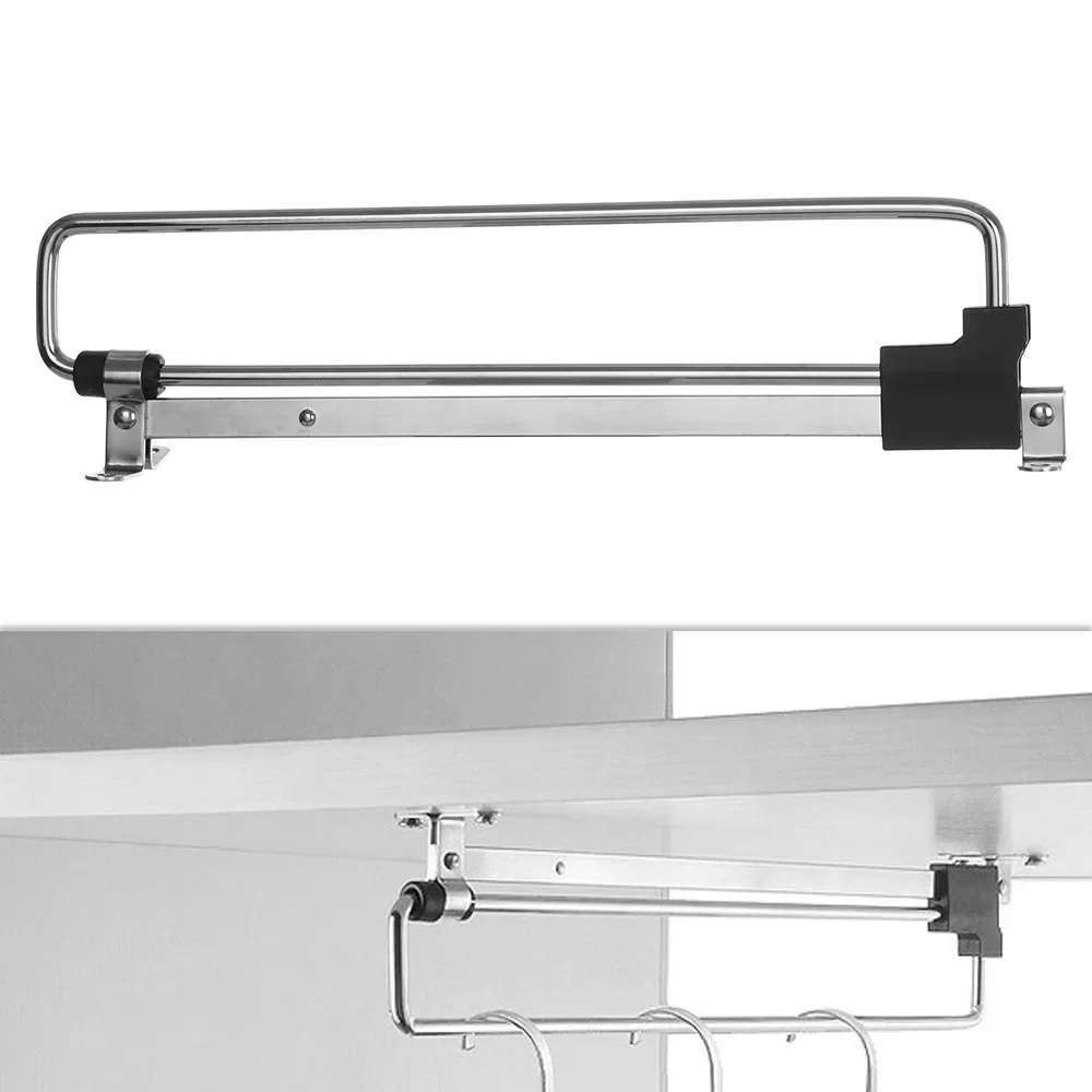 

1PC Wardrobe Hang Hanging Rod Telescopic Hanging Clothes Rail Pull Out Retractable Cabinet Sliding Racks