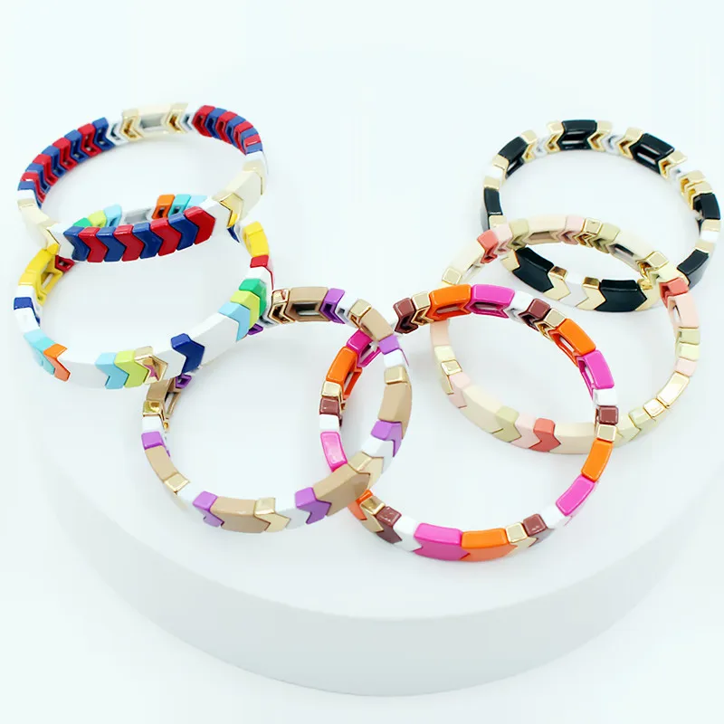 

Rainbow Color Matching Fashion Ladies Rainbow Bracelet DIY Arrow Enamel Bead String Women's Cuff Beach Vacation Stretch Bracelet