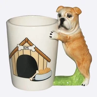 creative cartoon 3d bulldog yellow dog mug home white ceramic cup office coffee cup weird personality friend birthday gift