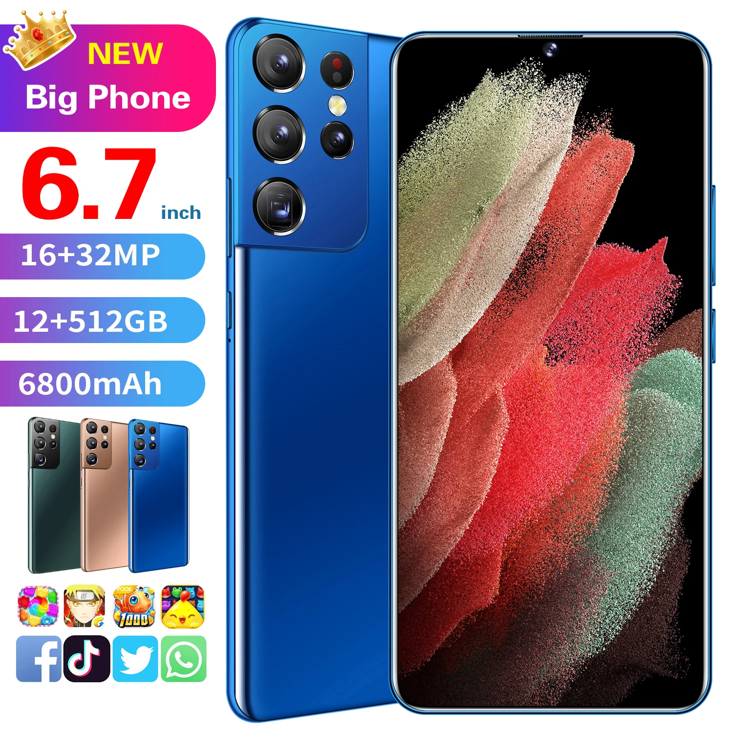 

Смартфон Android S21u, 16 ГБ, 512 ГБ, 6800 мАч, 6,7 дюйма