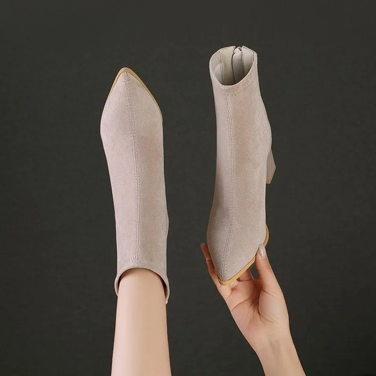 Ботильоны женские на низком каблуке с заостренным носком молнии