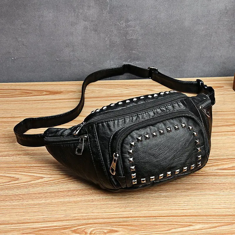 

Vintage Fanny Packs for Women Fashionable Rivet Waist Bag Female Waist Pack Ladies Wide Strap Crossbody Chest Bags