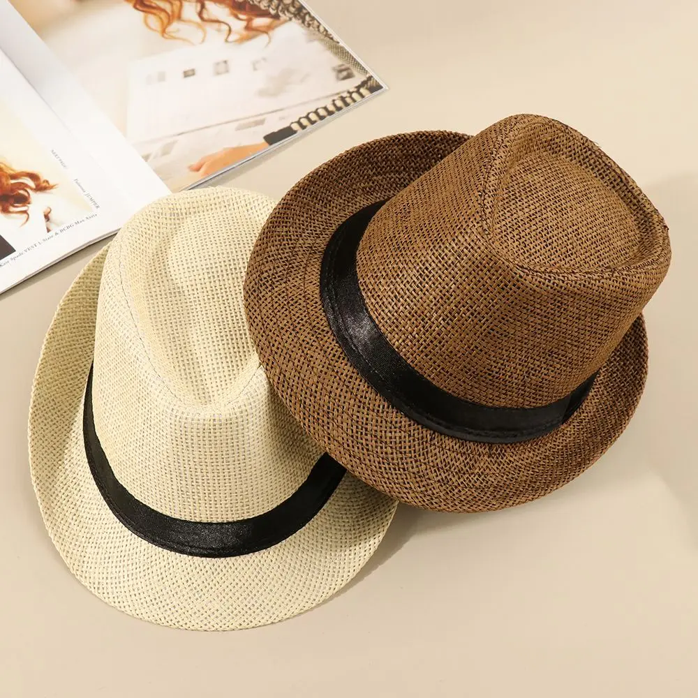 

Unisex Wide Brim Beach Gangster Cap Straw Panama Cap Sun Hat Cowboy Fedora Hat Jazz Dress Hat