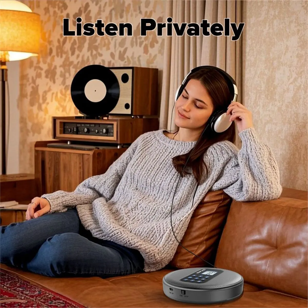 Фото Портативный Bluetooth-плеер DTC5 с динамиками, перезаряжаемый CD-плеер/проигрыватель компакт-дисков с наушниками №3