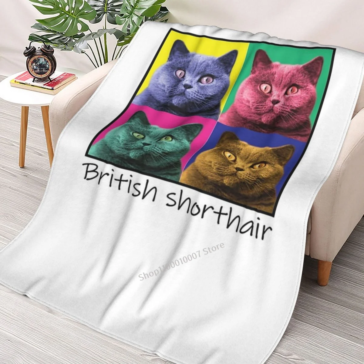 

British Shorthair Cat Pop Art Throw Blanket 3D printed sofa bedroom decorative blanket children adult Christmas gift
