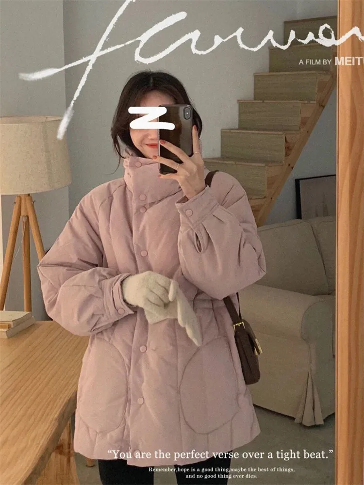 Winter Gentle Bread Clothing Women Down Cotton Coat Female Korean Version Casual Stand Collar Plus Velvet Warm Jacket JD2268