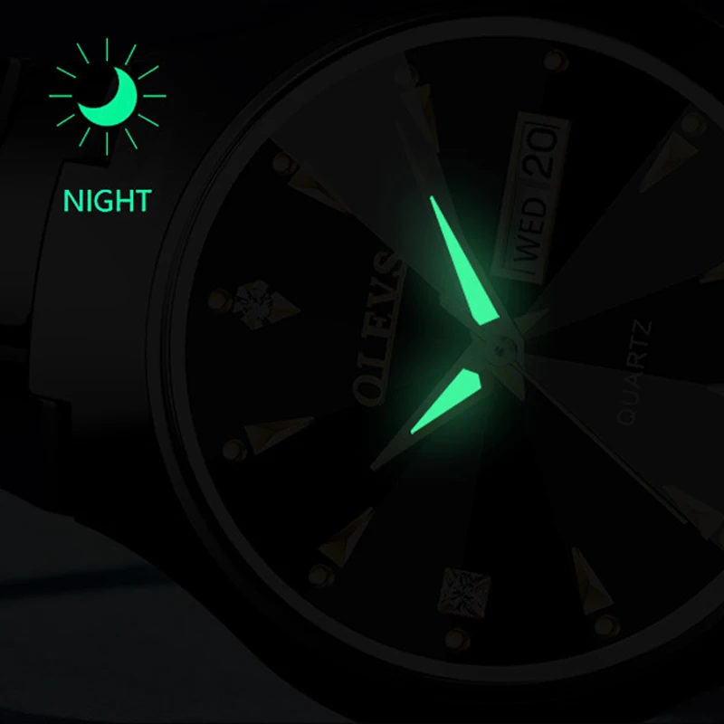 OLEVS Lovers Watch Quartz Tungsten Steel Fashion Brand Luminous Men Women Waterproof Watches Week Date Business Clock WristWatch