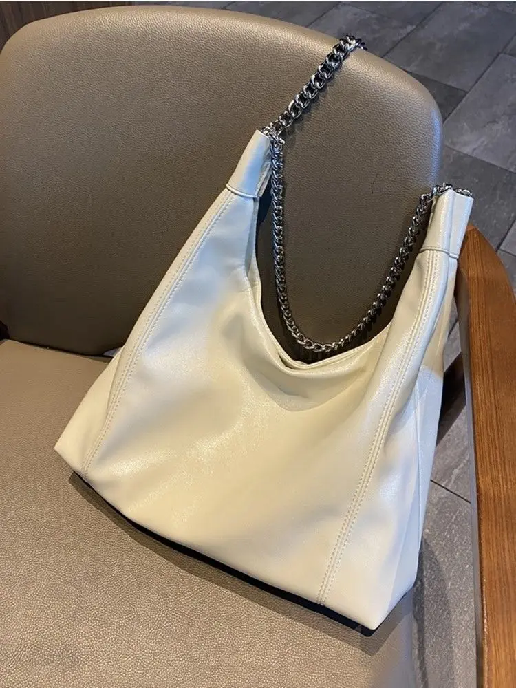 

Korean Style Soft Leather Retro Tote Bag 2023 New Fashion Idle Style Large Shoulder Bag Large Capacity Chain Underarm Bag