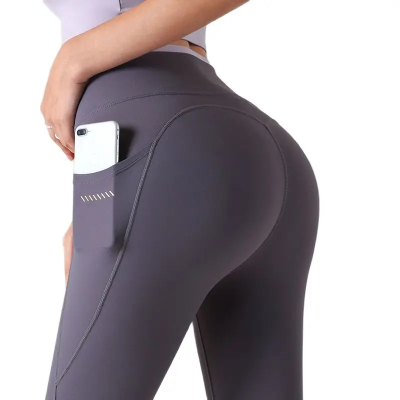 HAMYNANA Gym Pants Women Fitness Workout Leggings With Side Pockets Sport Legging Push Up Jogging Yoga Tight  Stretch Trouser