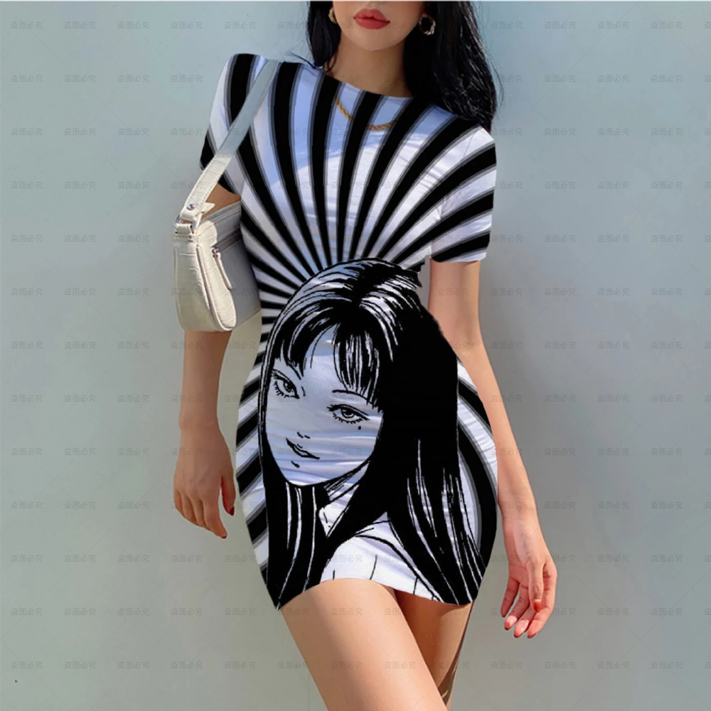 

Женское платье с принтом черепа, цветочным принтом и коротким рукавом