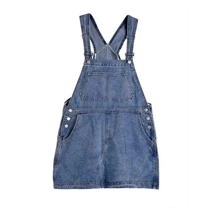 Нестандартный дизайн джинсовое короткое платье на бретельках женское свободное