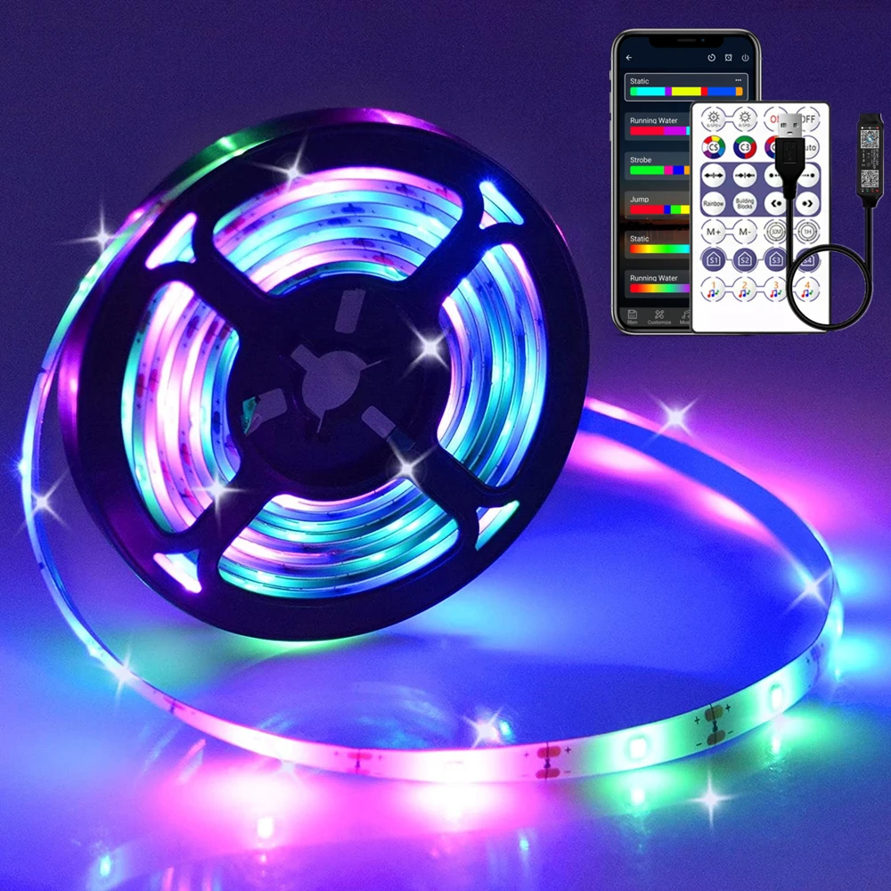 

1M-20M LED Strip Light WS2812B RGBIC 5050 Remote Bluetooth Chasing Effect Flexible Diode Tape USB TV BackLight Room Decoration