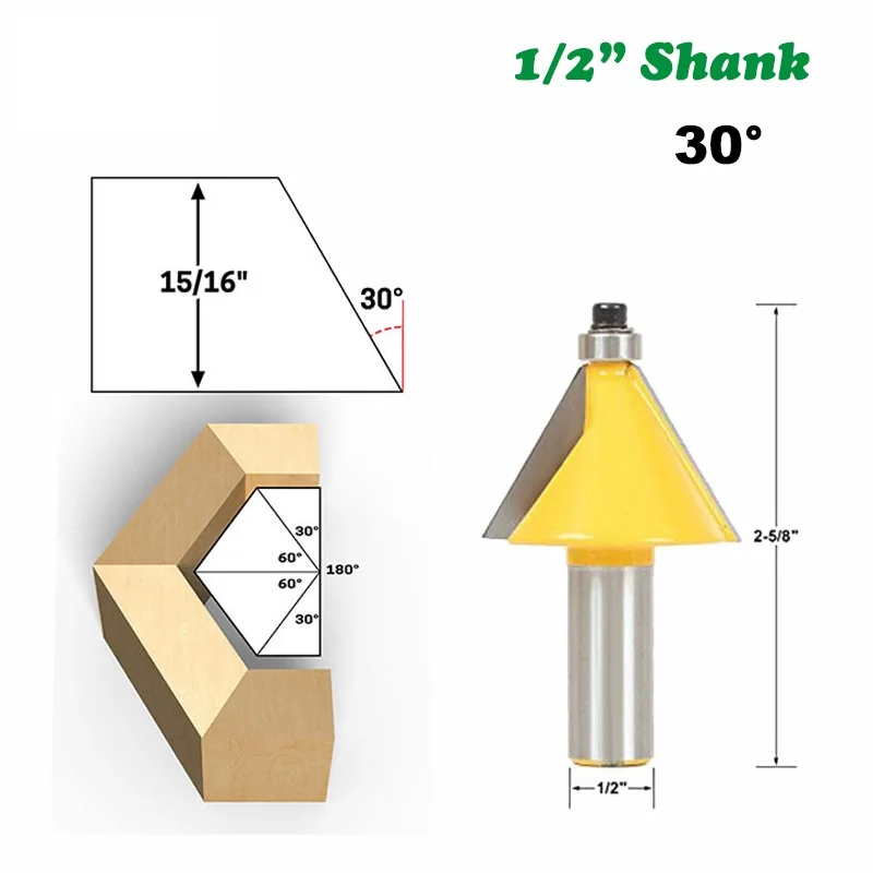 

1pc 1/2" 12.7mm 30 Degree Chamfer Bevel Edging Milling Cutter Bevel Knife Woodworking Router Bit for Wood Cutters