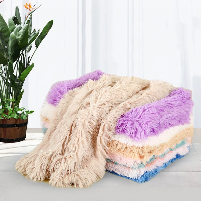 

Fluffy Long Plush Dog Blanket Pet Sleeping Mat Cat Cushion Mattress Soft Winter Warm Kennel Cushion Small Large Dogs Soft Cover
