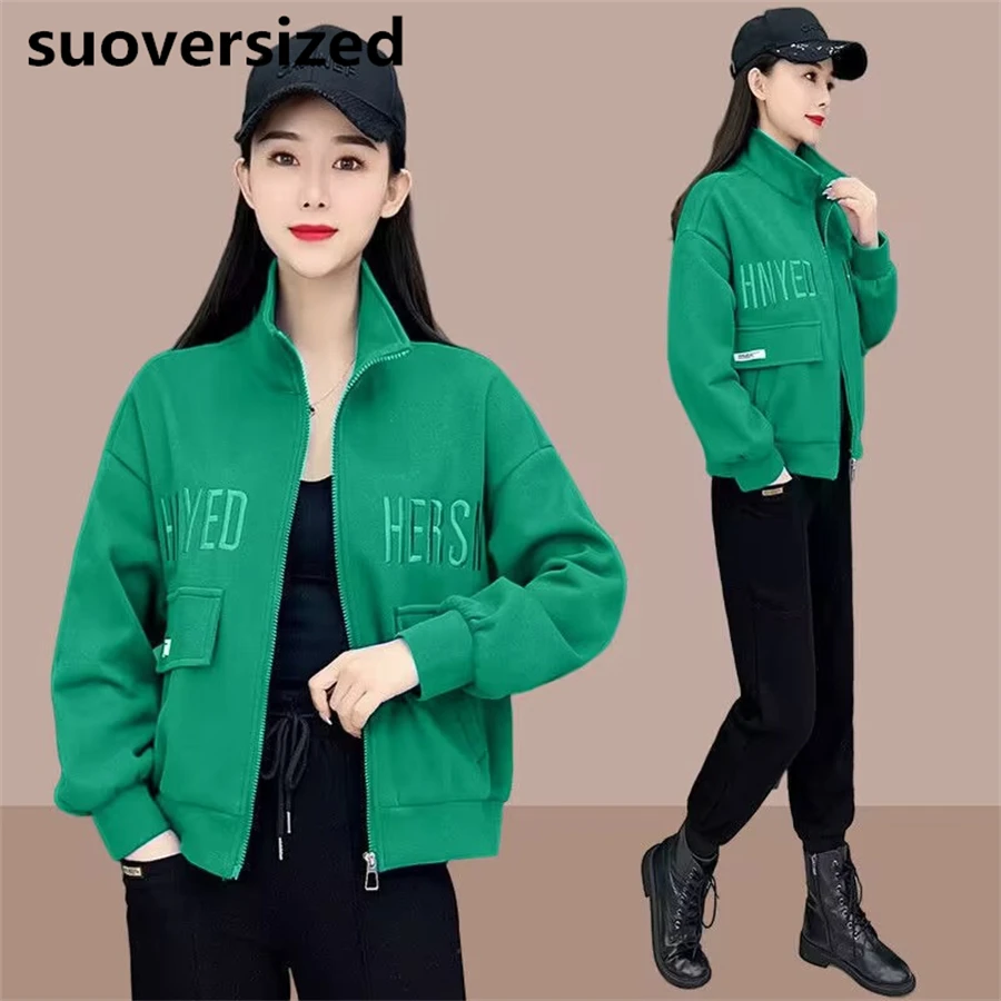 

Korean Loose Spring Fall Casual Jackets Letter Embroidery Coats Oversize 4XL For 85KG Outwear Woman Elegant Chaquetas New Casaco