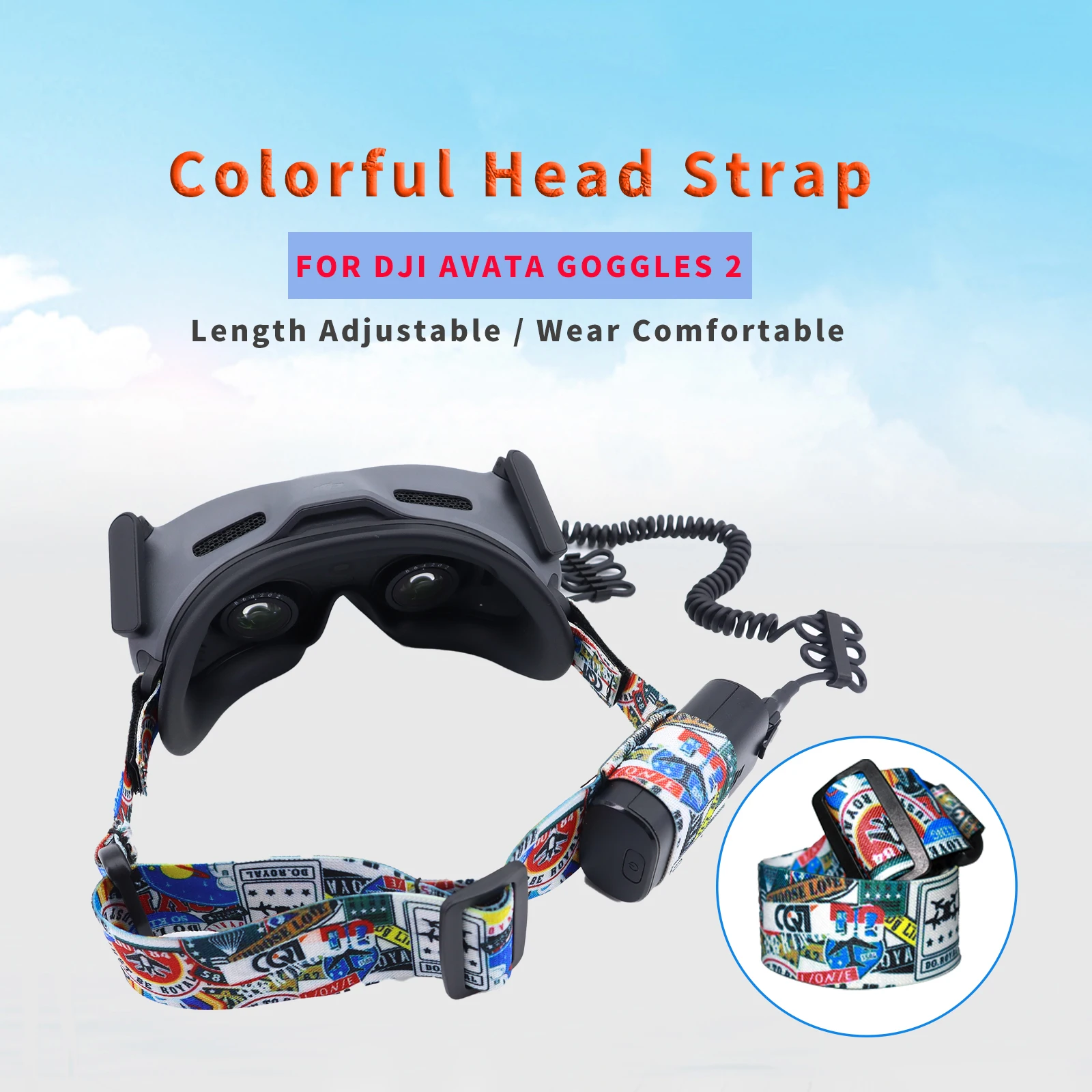 

For DJI Avata Goggles 2 Head Strap Flight Glasses Elastic Headband Color Headstrap Band Length Adjustable with Battery Fix Clamp