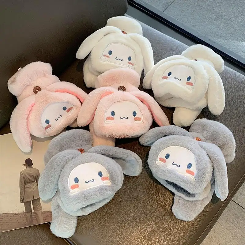 

Sanrio Winter Flap Plush Gloves Cinnamoroll Kawaii Cinnamoroll Can Hang Neck Cartoon Girlish Heart Fluffy Thickened Warm Gloves