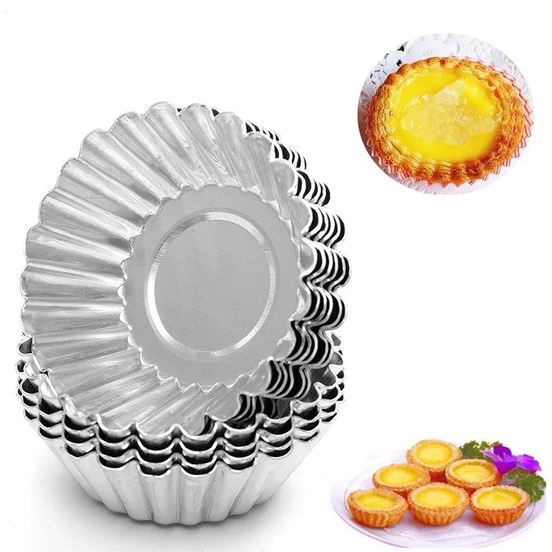 

10 pcs Reusable Silver Stainless Steel Cupcake Egg Tart Mold Cookie Pudding Mould Nonstick Cake Egg Baking Mold Pastry Tools