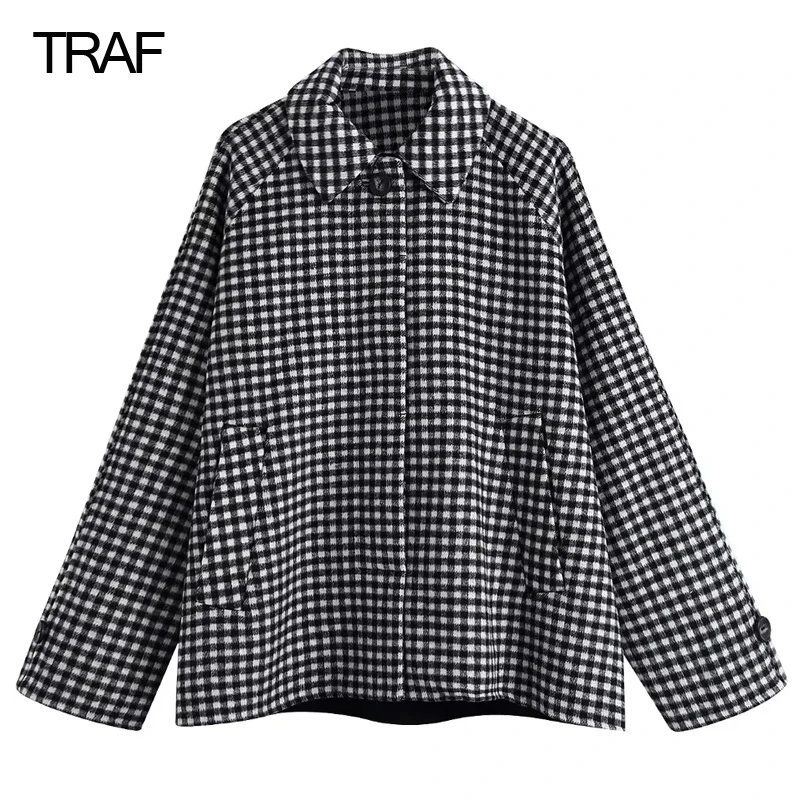 

Куртка женская клетчатая с длинным рукавом, в стиле оверсайз