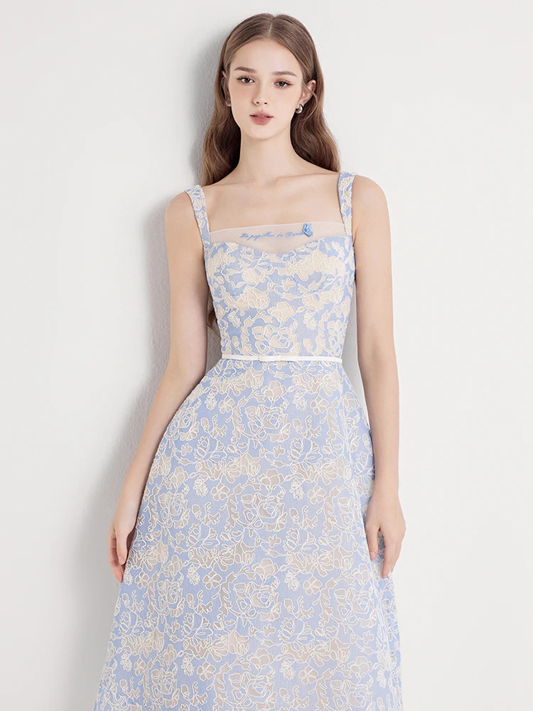 Женское кружевное платье-трапеция DEAT элегантное Сетчатое платье составного кроя