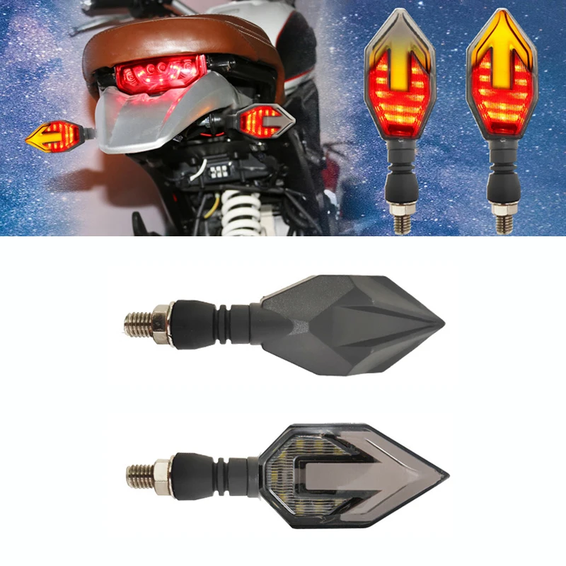 

2PCS Universal LED Motorcycle Turn Signals Light 12v IP68 Waterproof Tail Arrow Flowing Water Light Rear Lights Accessories