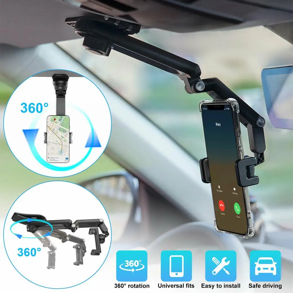 

Универсальный вращающийся на 360 градусов держатель сотового телефона автомобильное крепление на солнцезащитный козырек Регулируемая подс...