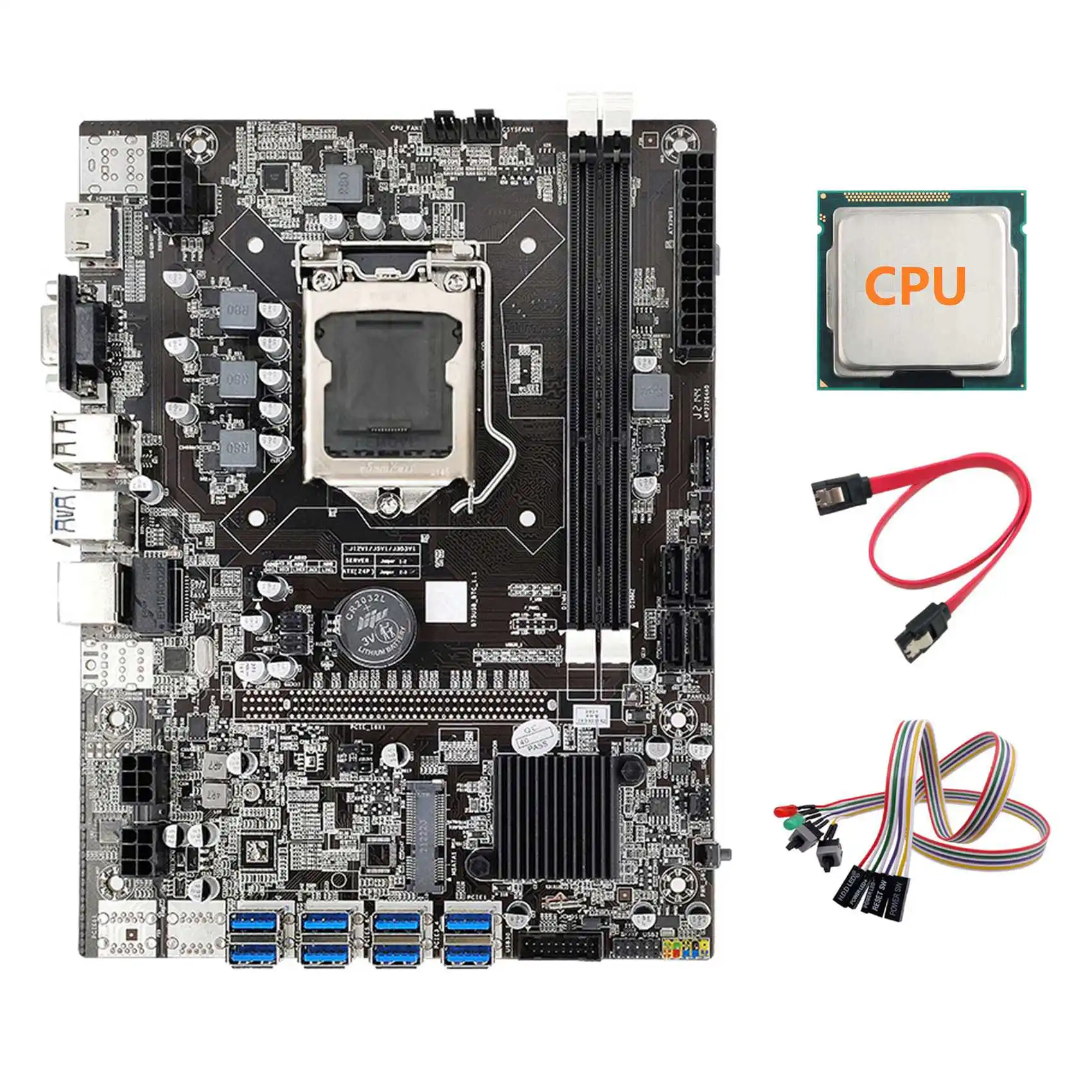 

Материнская плата B75 ETH 8XPCIE на USB + случайный ЦП + двойной кабель переключения светильник кой + кабель SATA LGA1155 материнская плата для майнинга
