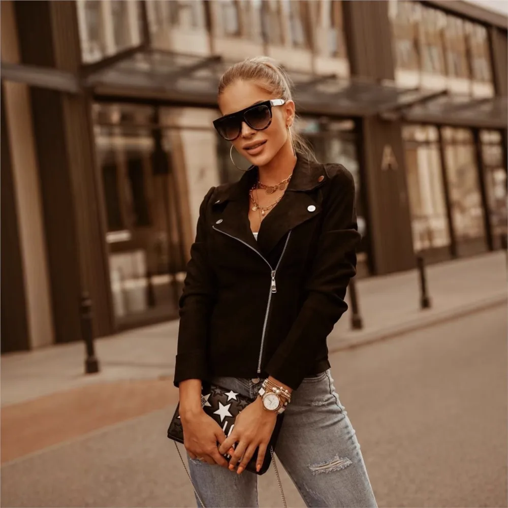 Элегантная темпераментная однотонная куртка для женщин осень-зима 2024 тонкая