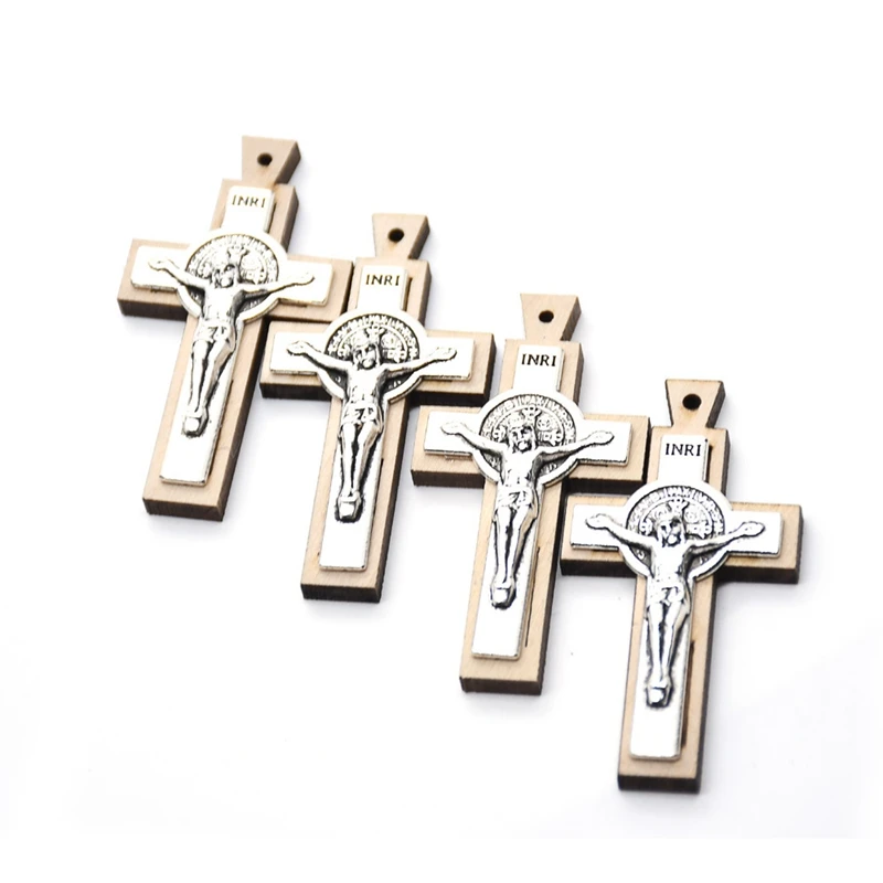 

QIGO Wooden Cross Jesus Pendant Crucifix DIY Accessory Religious Jewelry 5.5*2.9CM 10pcs/lot