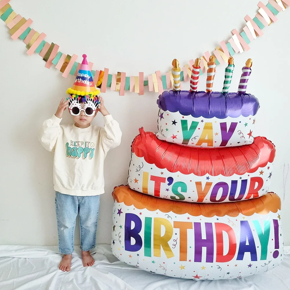 

Happy Birthday Cake Balloons Large 3-Layer Color Candle Cake Balloons Bear Cake Ballon for Kid Birthday Party Baby Shower Decors