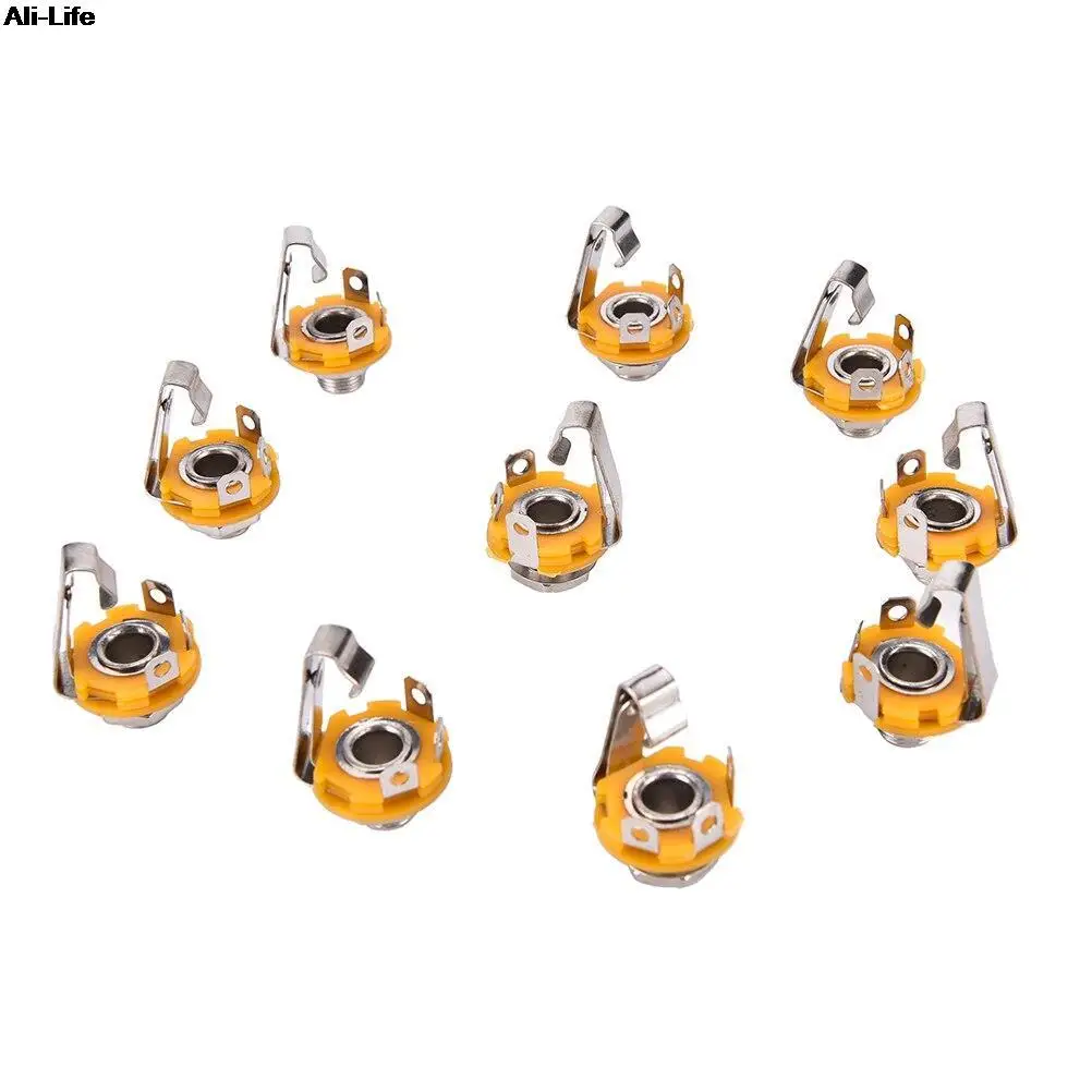 

10 Pcs 6.35mm 1/4" Inner Diamter Mono Chassis Socket Jack Connector