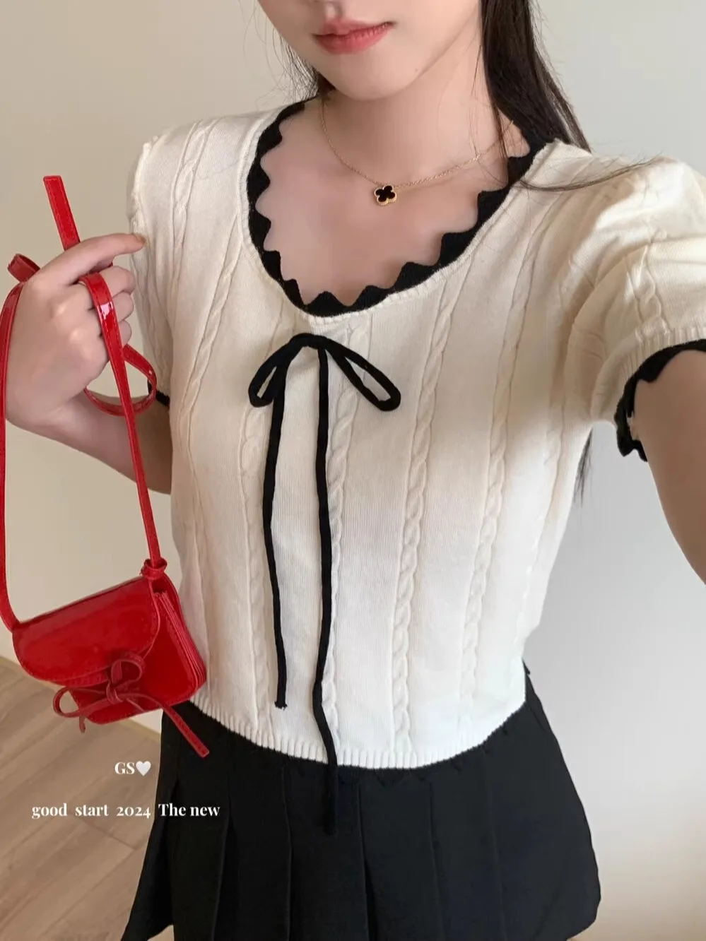 Женская футболка с бантом волнистые топы V-образным вырезом женские летние новые