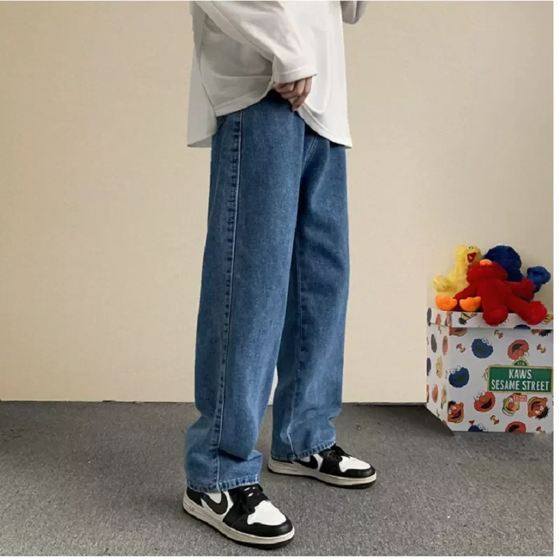 2022New Fashion Men Wide Leg Jeans Spring Autumn New Streetwear Straight Baggy Denim Pants Male Casual Trousers Black gray/Blue