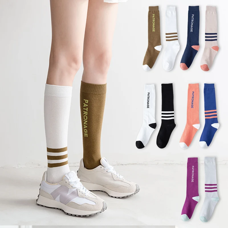 3 Pairs Ab Version Knee-High Women's Cotton Socks Harajuku Fashion Street Socks Couples Leisure Personality Street Calf Socks