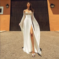 ivory chiffon empire beach wedding dress for woman long sleeves with applique simple bridal gown side slit floor length a line