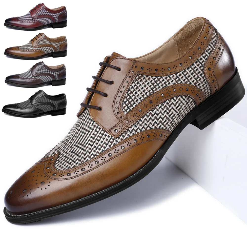 

Classic Retro Style Men Leather Shoes Business Casual Derby Shoes Fashion Pointed Men Oxfords Breathable Fashion Men Flats 2.5