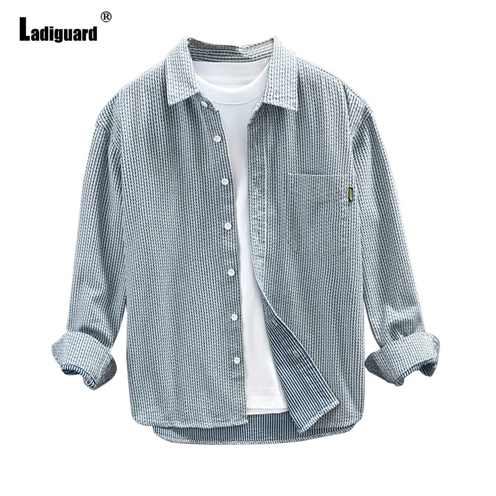 

Men Fashion Striped Shirt Long Sleeves Pocket Cotton Blouses 2023 New Spring Casual Shirts Plus Size Hommes Camisa Tops Clothing
