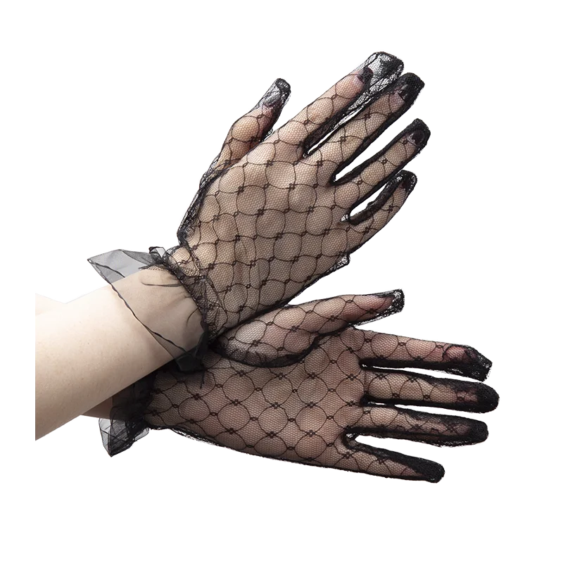 1 Pair Women Sexy  Lace Fashion Black Gloves Transparentes Mesh Tulle Bridal Female Party Wedding Dress Driving Short Gloves images - 6