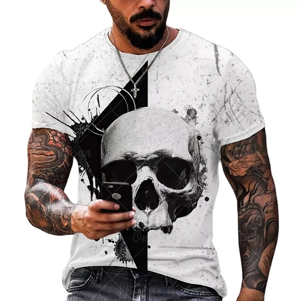 

NEW IN Summer Men's Street Skull Head 3D Printing Unisex Clothes Plus Size Comfortable Round Neck Short Sleeve Male T-Shirt