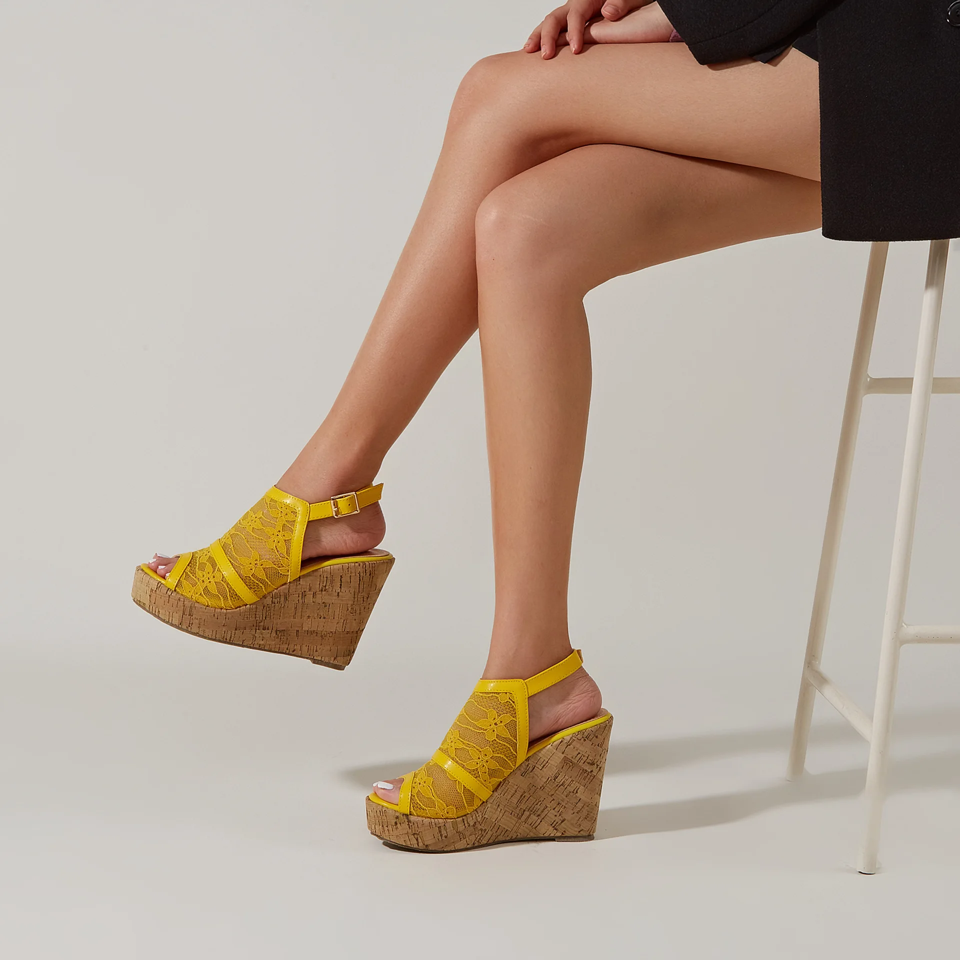 

Wedge Sandals Women Shoes Lace Peep Toe Platform Slides Summer Buckle Back Strap Thick Bottom Shoes Plus Size Zapatos Mujer