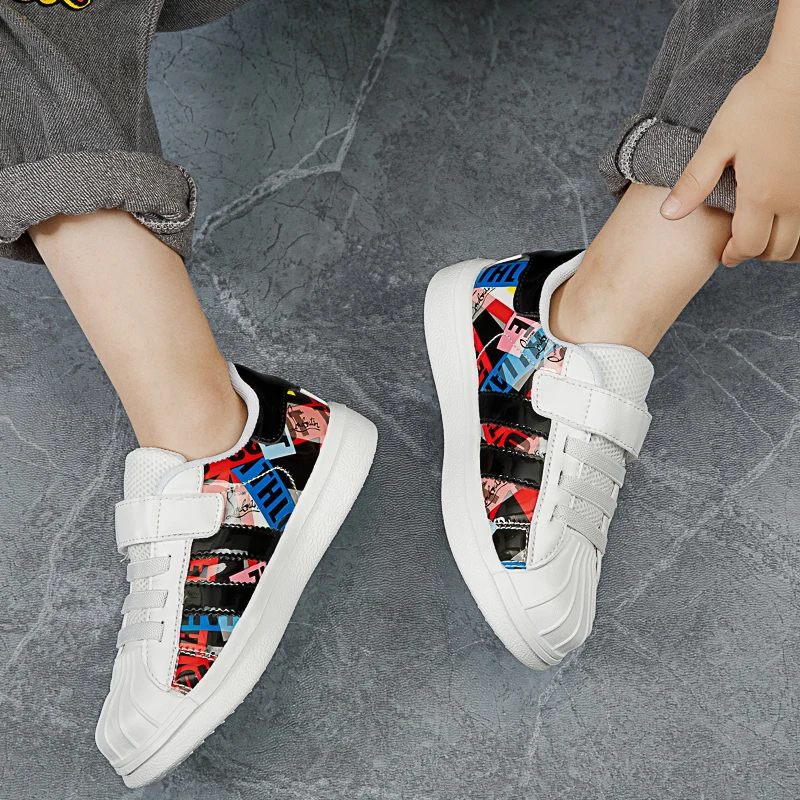 Fashion Printed White Black Low-cut Kid Sneakers Skateboard Comfort Children Shoes Boys Shell Sneakers Girls tenis infantil 2022