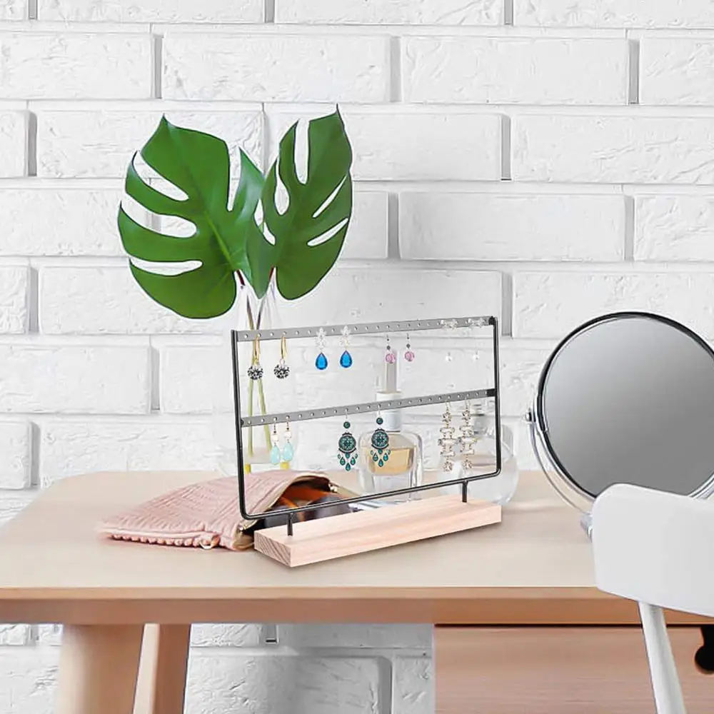 Wholesale Wood Base Metal Earnail Pendant Jewelry Rack Display Rack Organizer Earring Necklace Bracelet Arrange Rack Black White