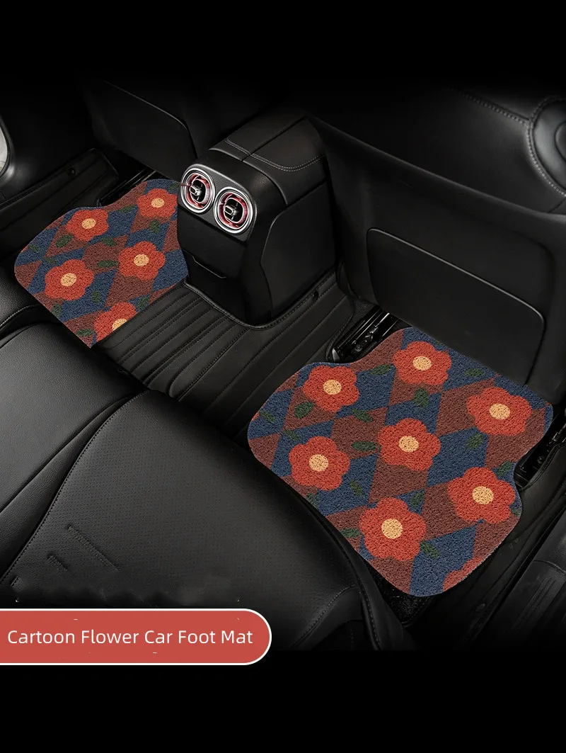 

New Four Seasons Cartoon Flower Anti-dirty Anti-slip Protective Silk Wire Loop Creative Car Foot Carpet Mat Waterproof